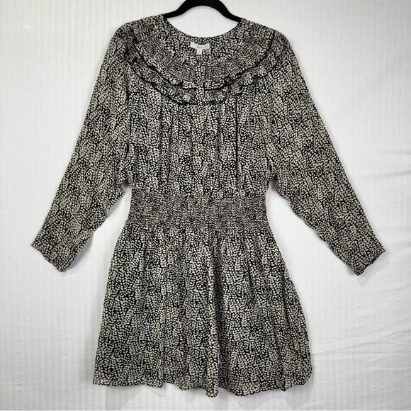 Joie Black/White Pattern Lilianna Silk Ruffle Mini Dress Smock Waist Size Small - Picture 1 of 7
